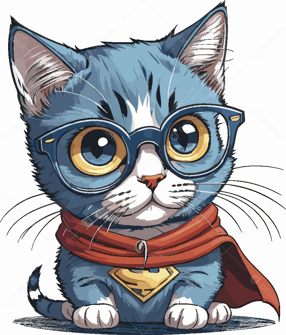 Gato Bonito dos Desenhos Animados Ilustração Vetor EPS