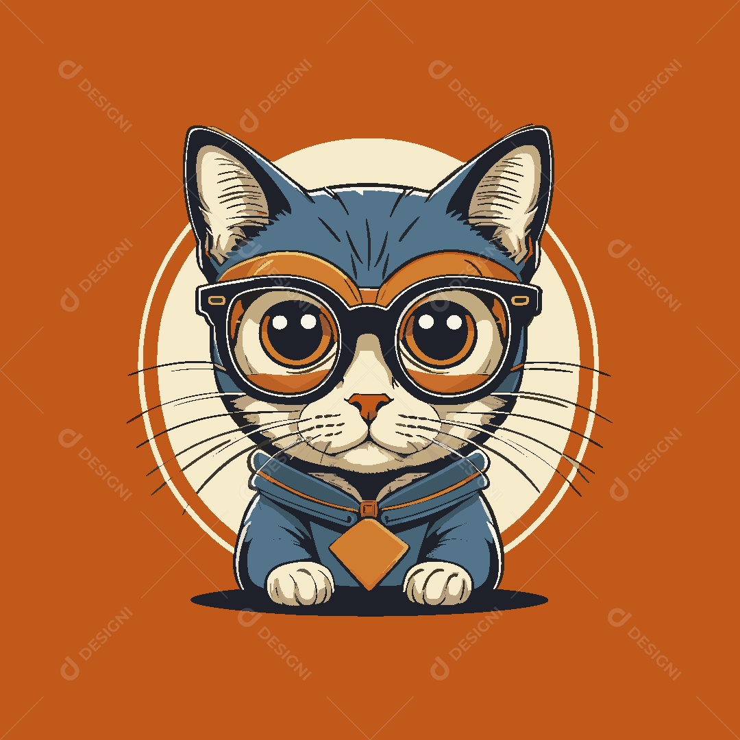 Gato Bonito dos Desenhos Animados Ilustração Vetor EPS