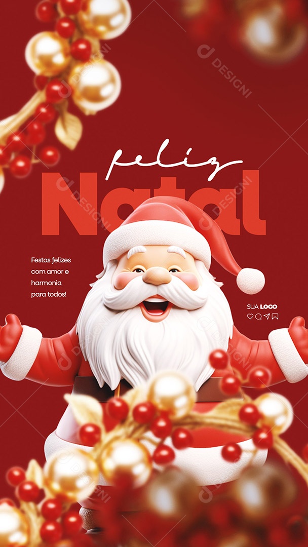Story Social Media Feliz Natal Festas Felizes com Amor e Harmonia para Todos PSD Editável