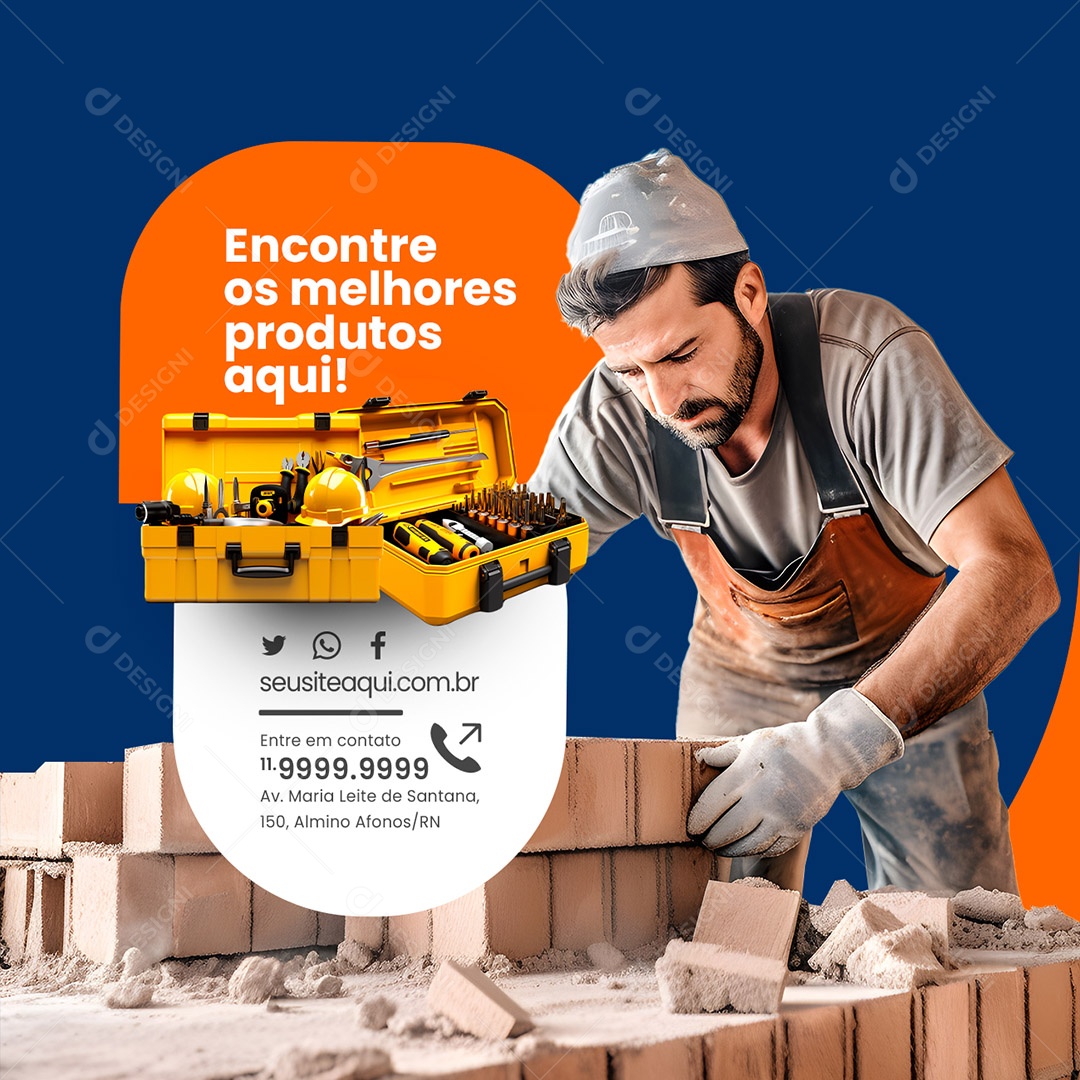 Materiais de Construção Encontre os Melhores Produtos Aqui Social Media PSD Editável