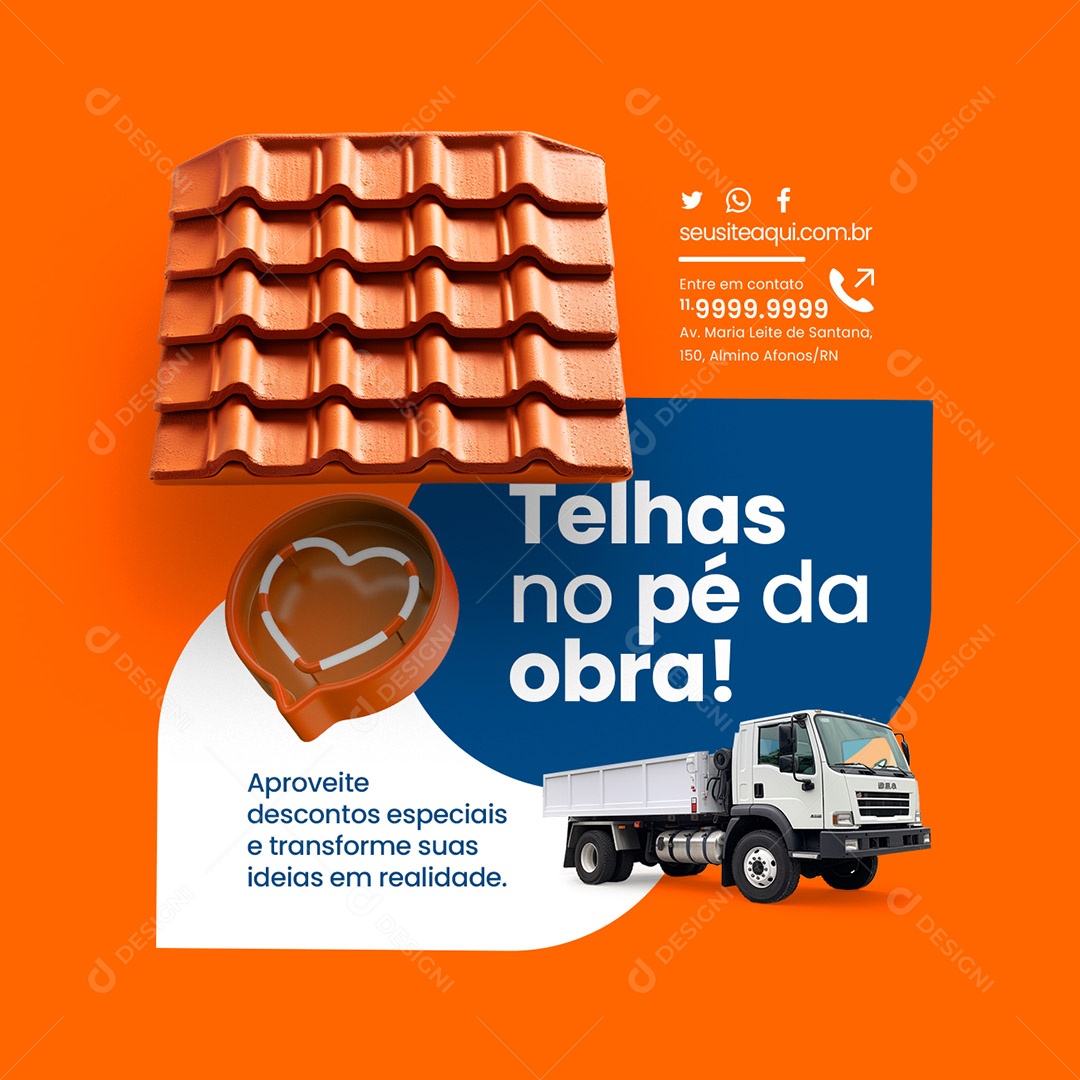 Materiais de Construção Telhas no Pé da Obra Social Media PSD Editável