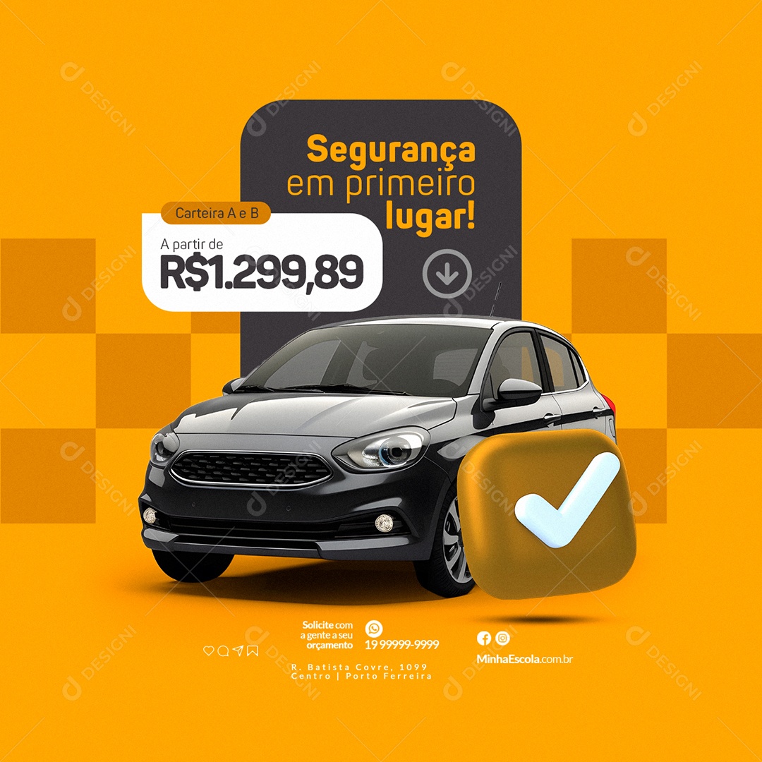 Auto Escola Segurança em Primeiro Lugar Carteira A e B Social Media PSD Editável
