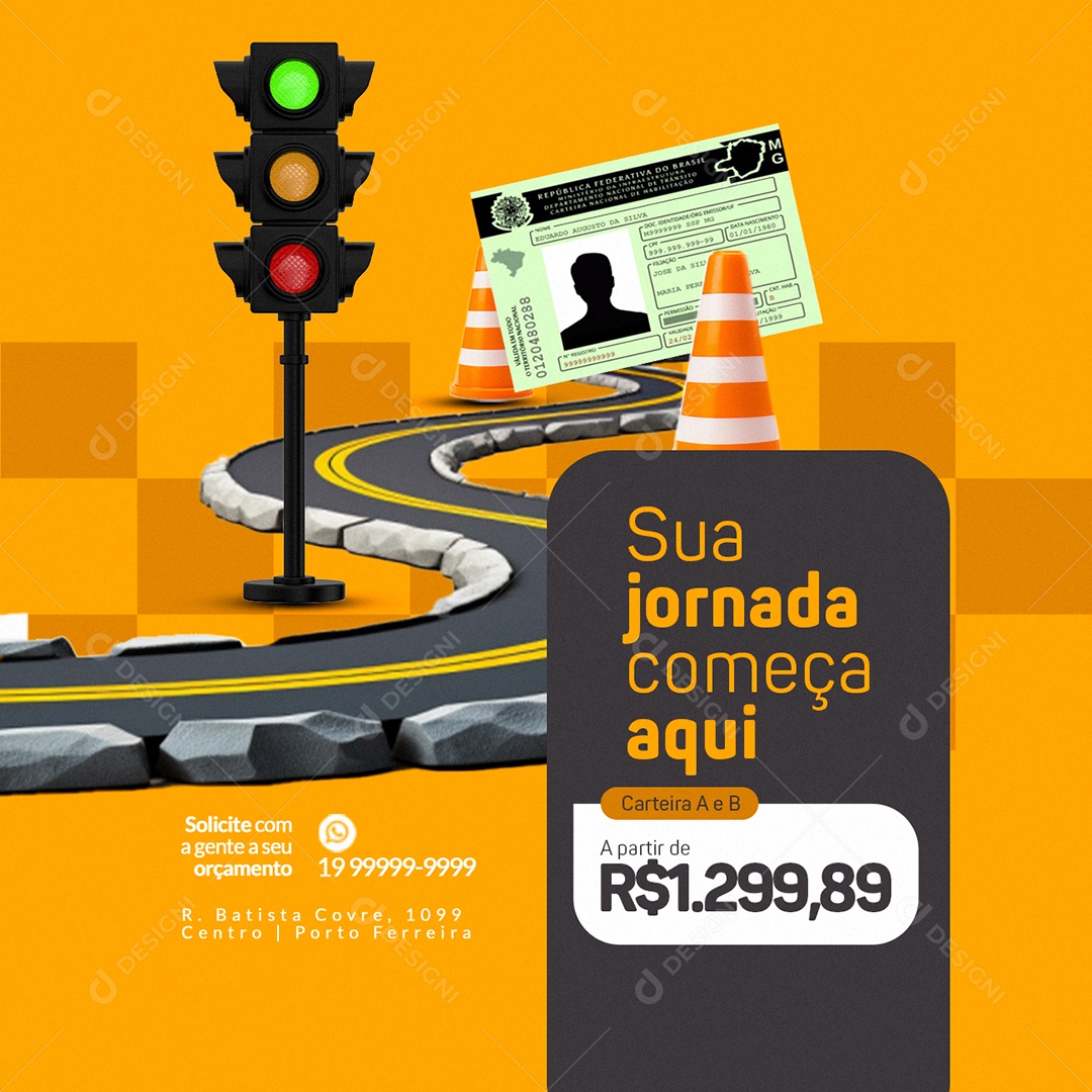 Social Media Auto Escola Sua Jornada Começa Aqui Carteira A e B PSD Editável