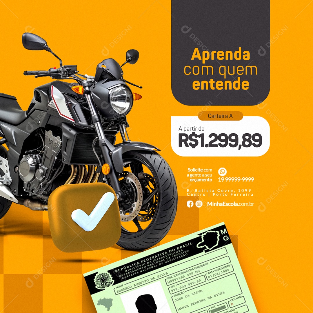 Auto Escola Aprenda com Quem Entende Carteira A Social Media PSD Editável