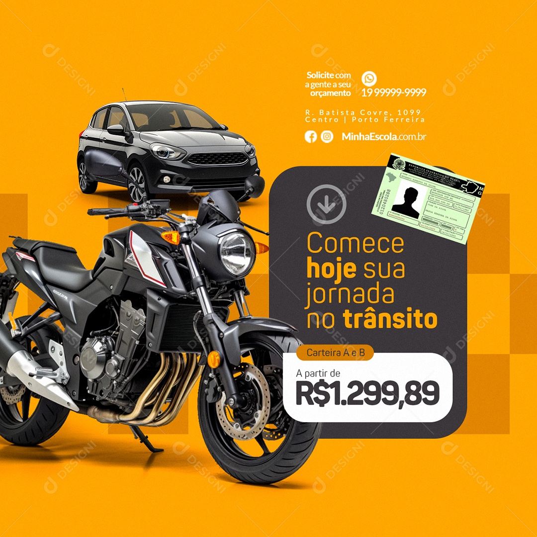 Auto Escola Comece Hoje sua Jornada no Trânsito Carteira A e B Social Media PSD Editável