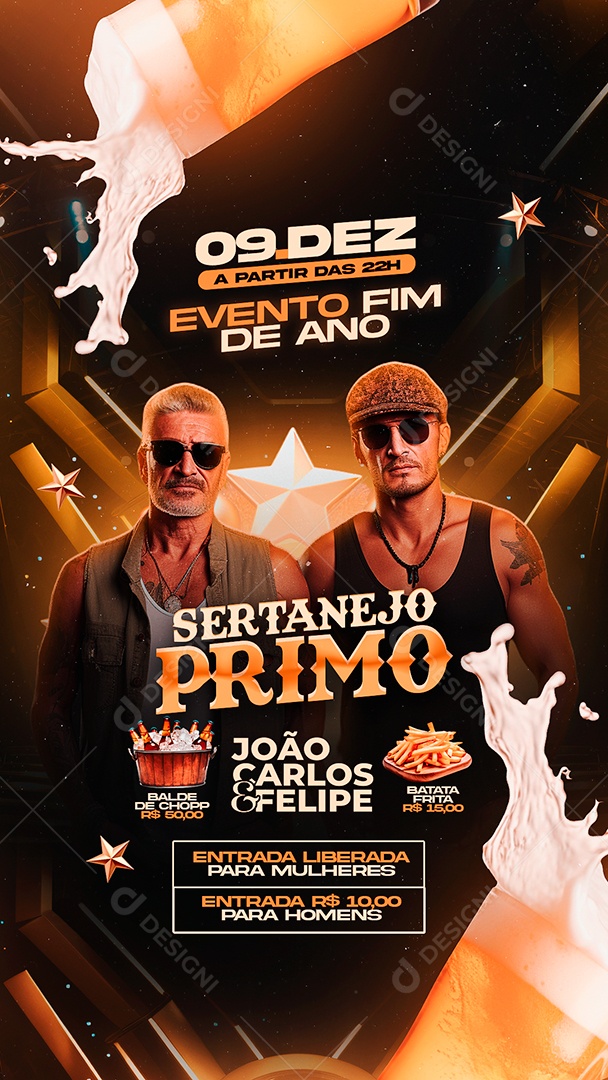 Story Flyer Ano Novo Evento Fim De Ano Sertanejo Primo João Carlos & Felipe Social Media PSD Editável