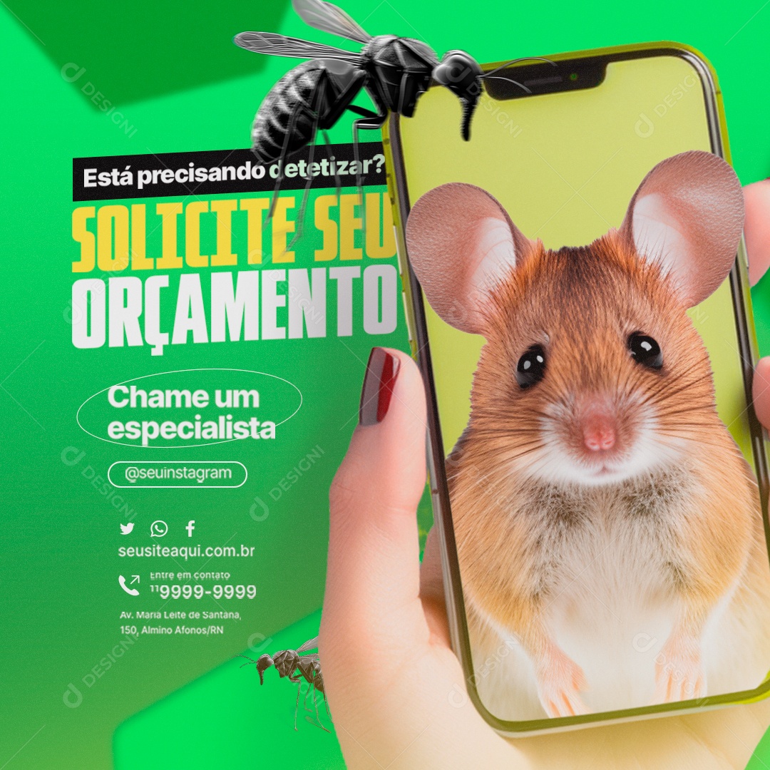 Dedetizadora Está Precisando Detetizar Solicite seu Orçamento Chame um Especialista Social Media PSD Editável