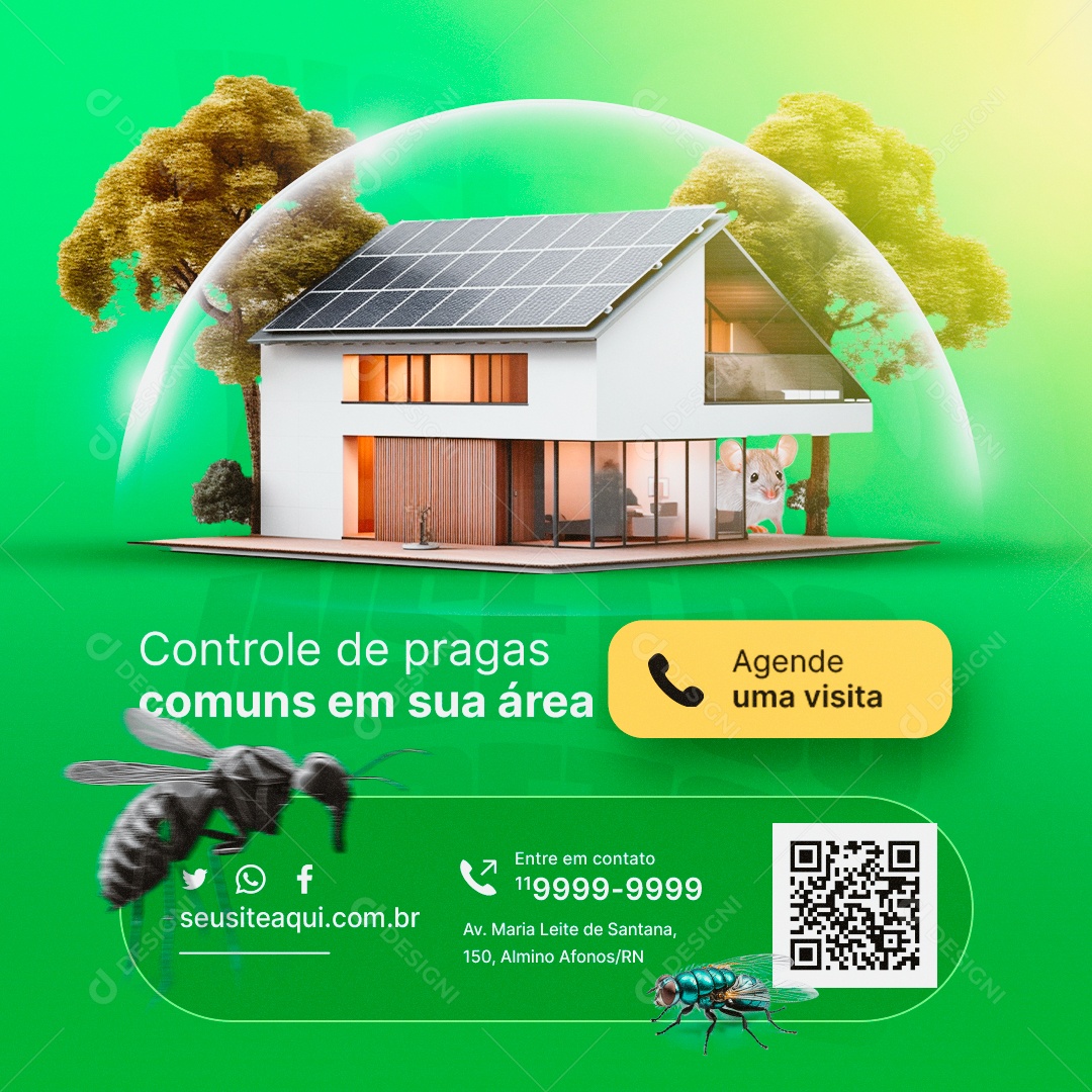 Dedetizadora Controle de Pragas Comuns em Sua Área Agende uma Visita Social Media PSD Editável