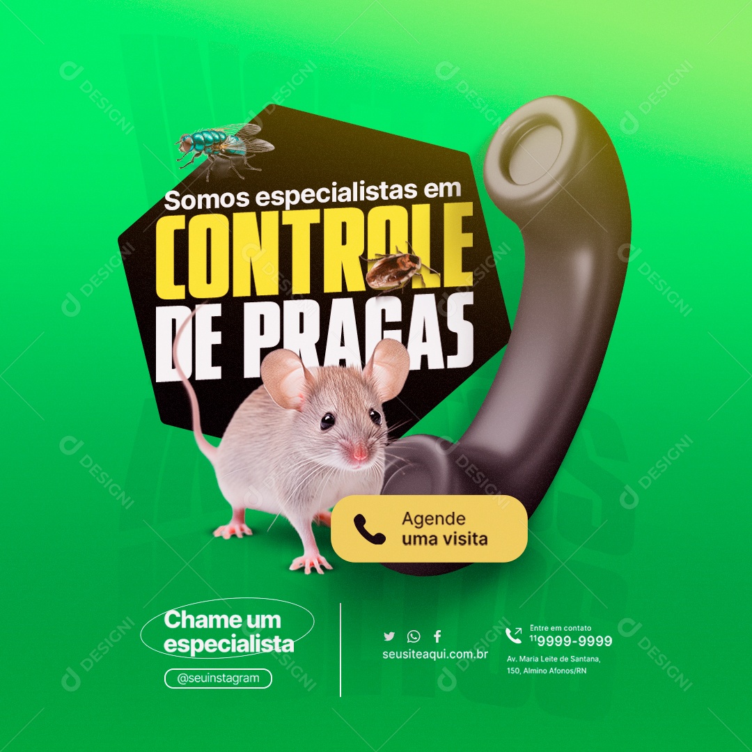 Dedetizadora Somos Especialistas em Controle de Rato Agende uma Visita Social Media PSD Editável