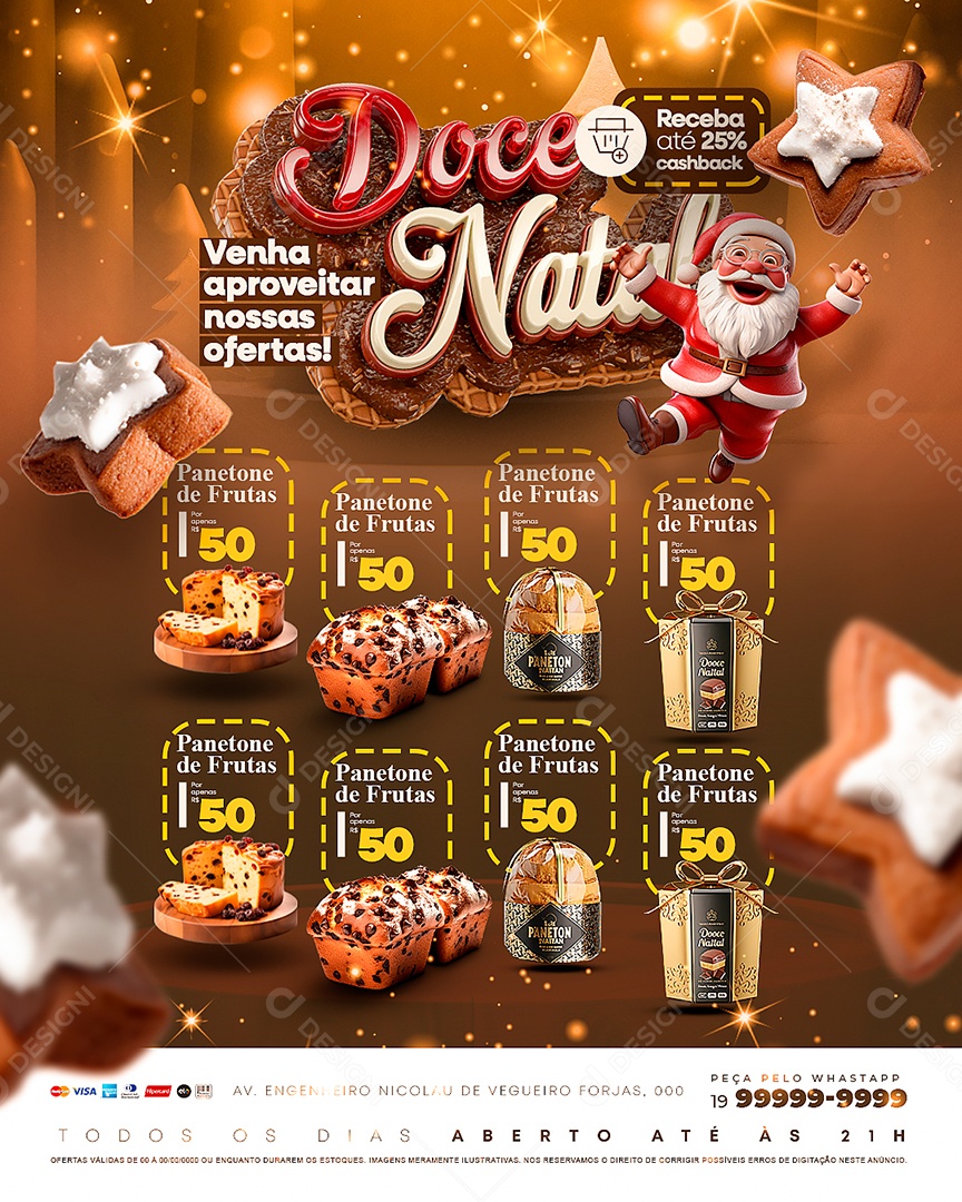 Tabloide Doce Natal Venha Aproveitar nossas Ofertas Panetone de Frutas Social Media PSD Editável