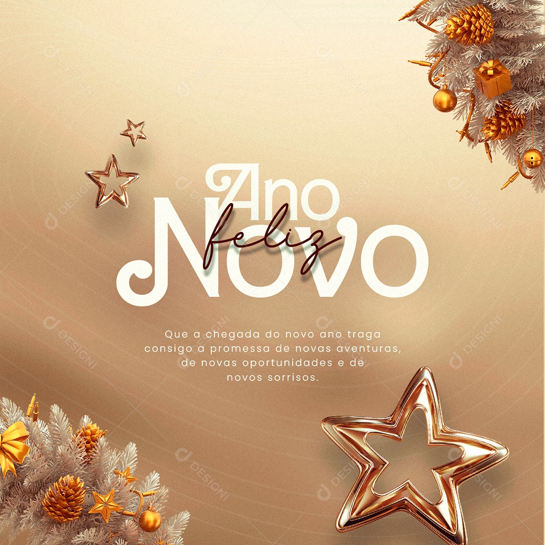 Feliz Ano Novo Que a Chegada do Novo Ano Traga Consigo a Promessa de Novas Aventuras Social Media PSD Editável