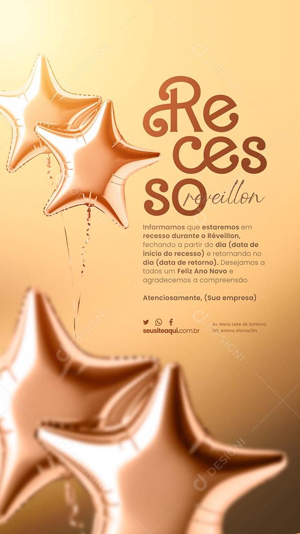 Story Empresa Informamos que Estaremos em Recesso Durante o Réveillon Social Media PSD Editável