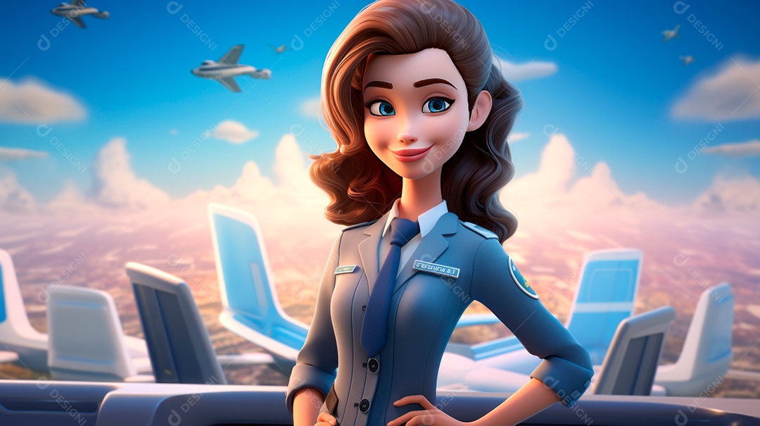 Dia Internacional do Comissário de Bordo, 31 de maio, estilo desenho animado 3D Generative AI.