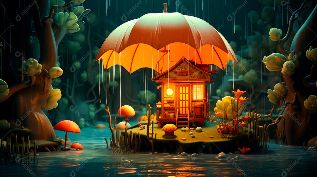 Estação chuvosa Generative AI estilo desenho animado 3D Generative AI.