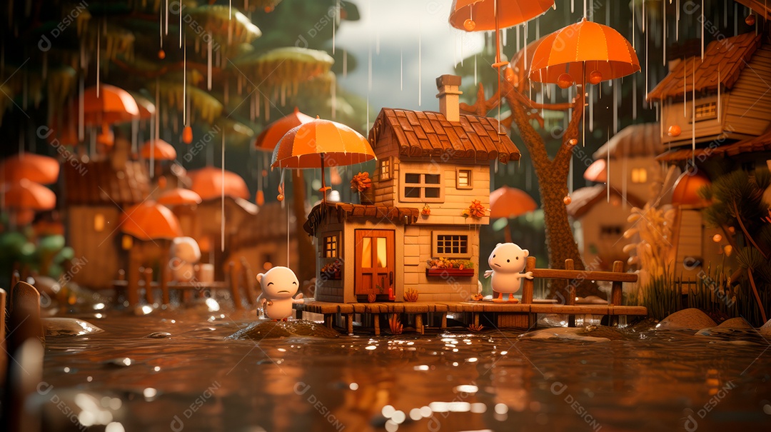 Estação chuvosa Generative AI estilo desenho animado 3D Generative AI.