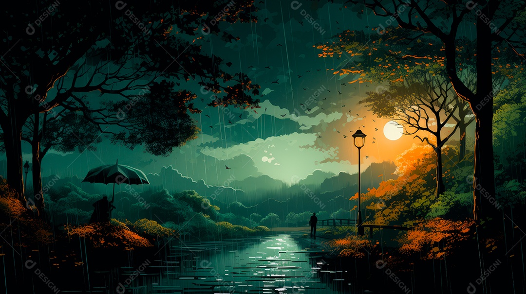 Estação chuvosa Generative AI estilo desenho animado 3D Generative AI.