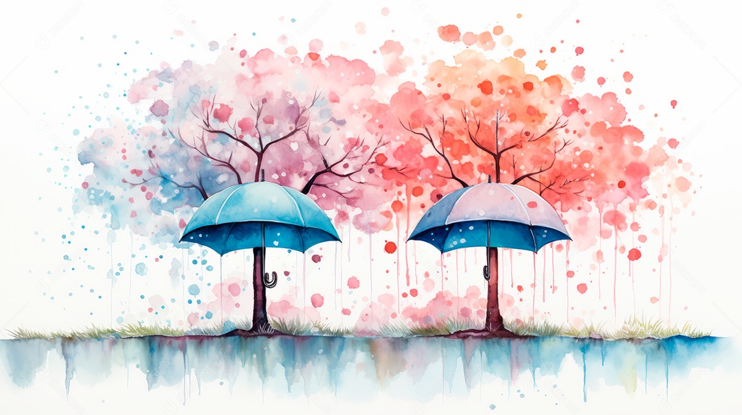 IA generativa da estação chuvosa em aquarela.