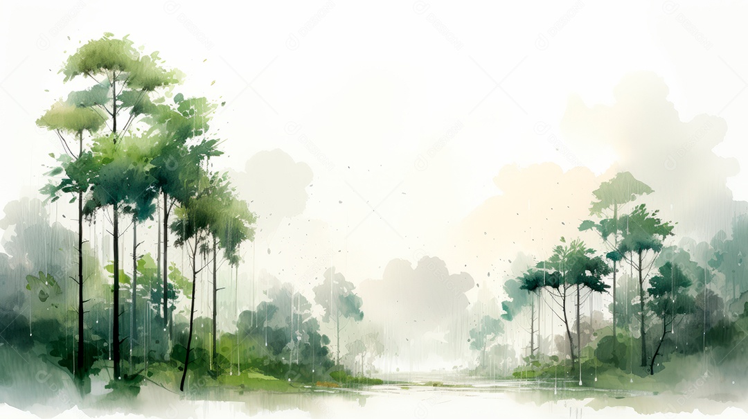 IA generativa da estação chuvosa em aquarela.