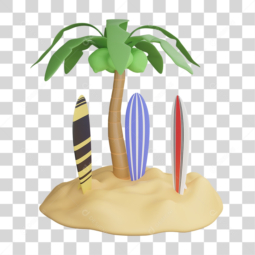 Elemento 3D Praia Pranchas PNG Transparente
