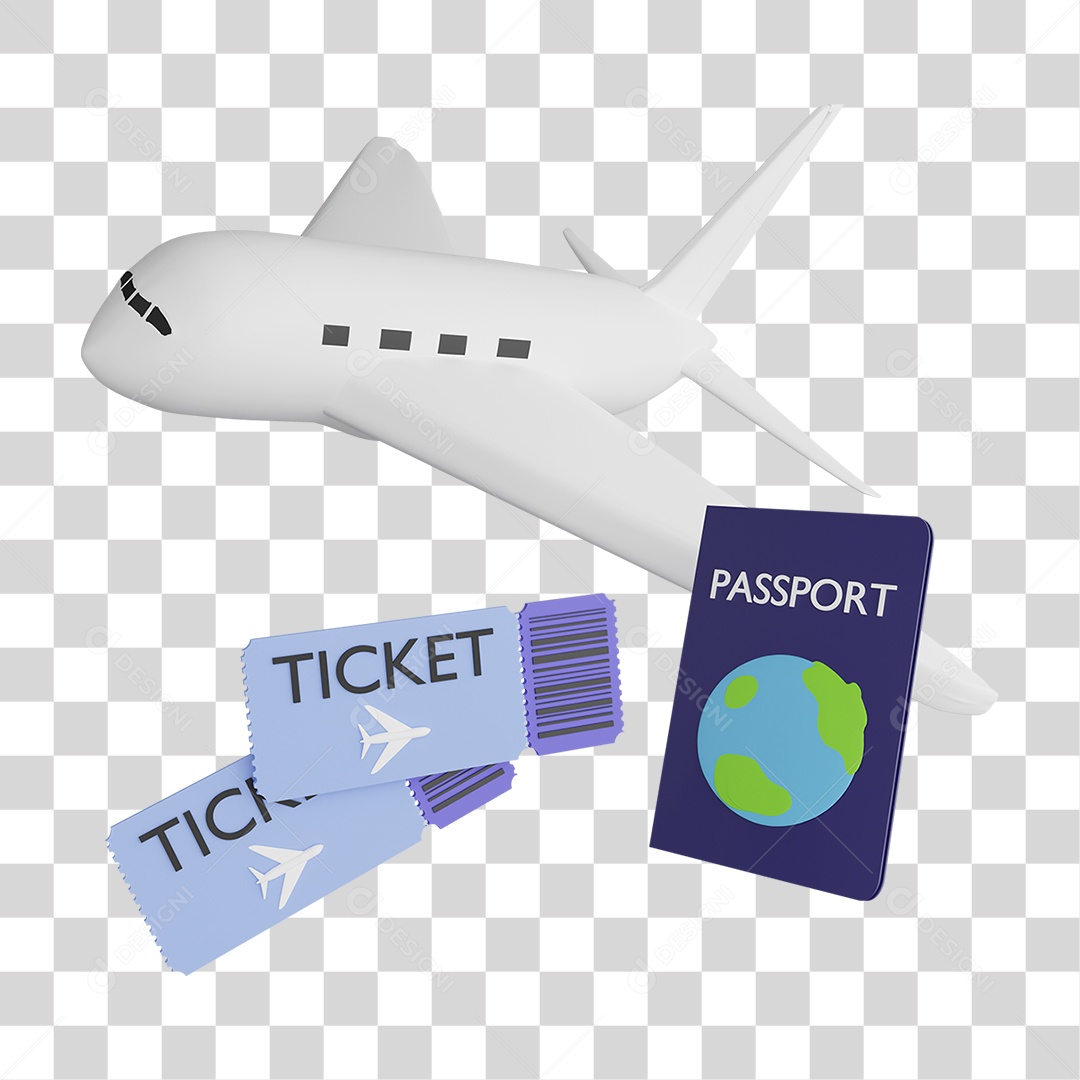 Elemento 3D Avião Passaportes PNG Transparente