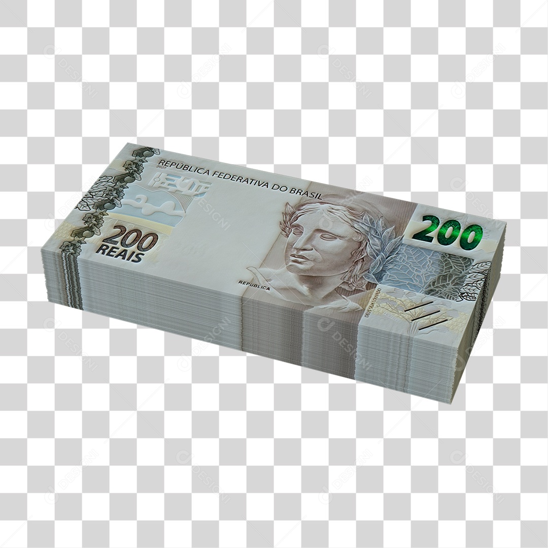 200 Reais Notas Empilhadas PNG Maço de Cédulas Transparente