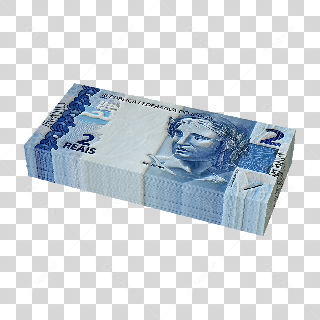 2 Reais Notas Empilhadas PNG Maço de Cédulas Transparente