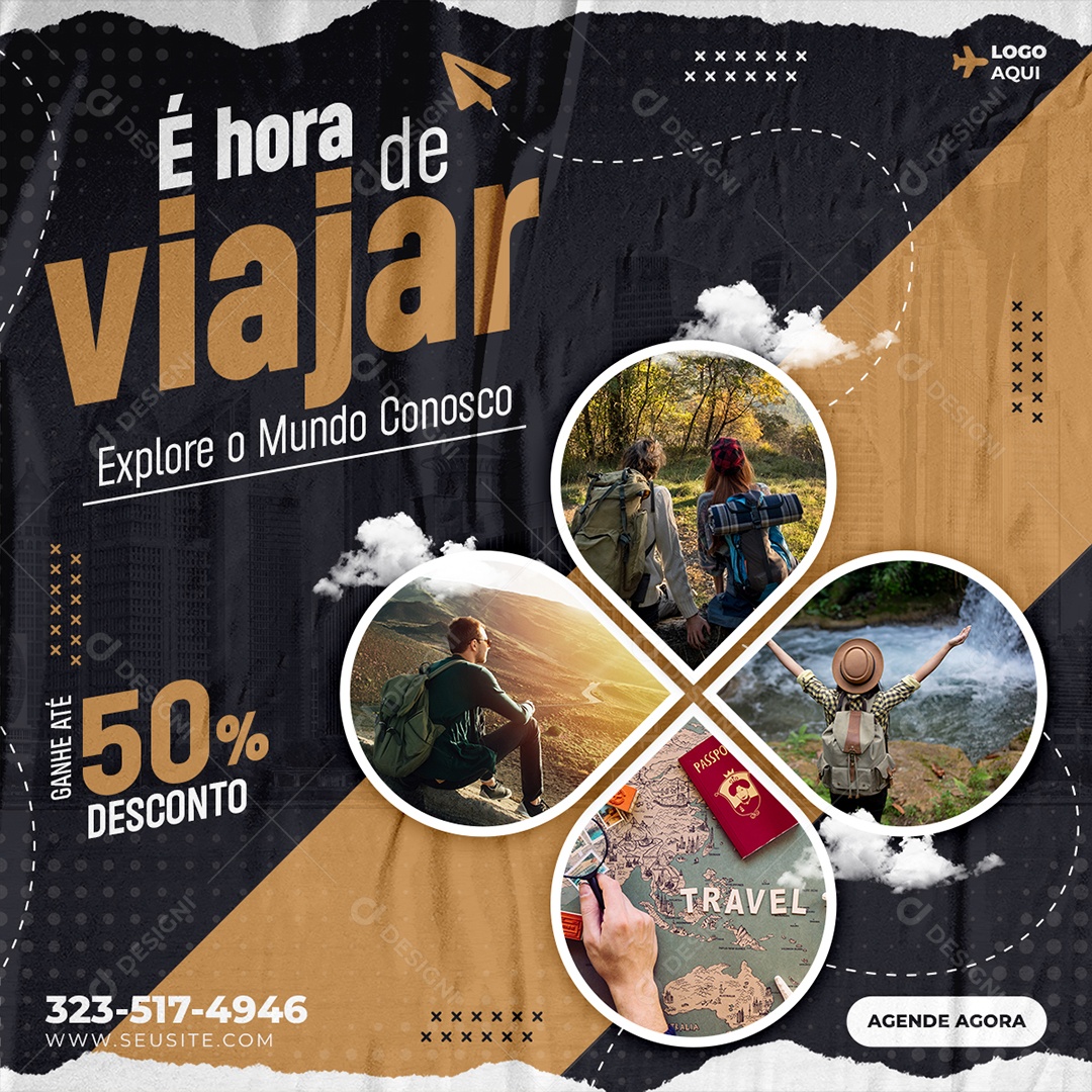 Social Media É Hora De Viajar Explore o Mundo PSD Editável