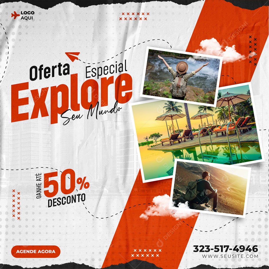 Oferta Especial Explore Seu Mundo Ganhe Até 50% Desconto Social Media PSD Editável