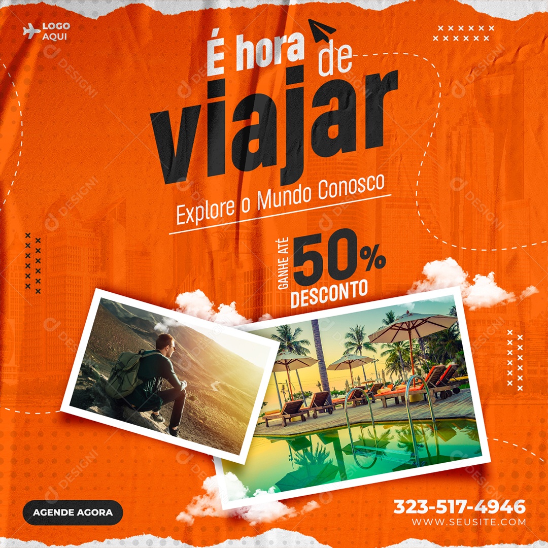 É Hora De Viajar Explore o Mundo Social Media PSD Editável