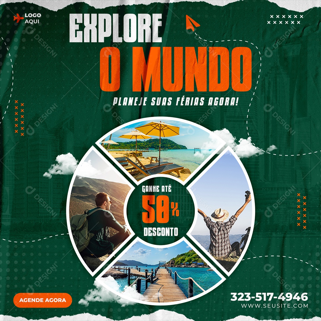 Social Media Explore o Mundo Planeje Suas Férias PSD Editável