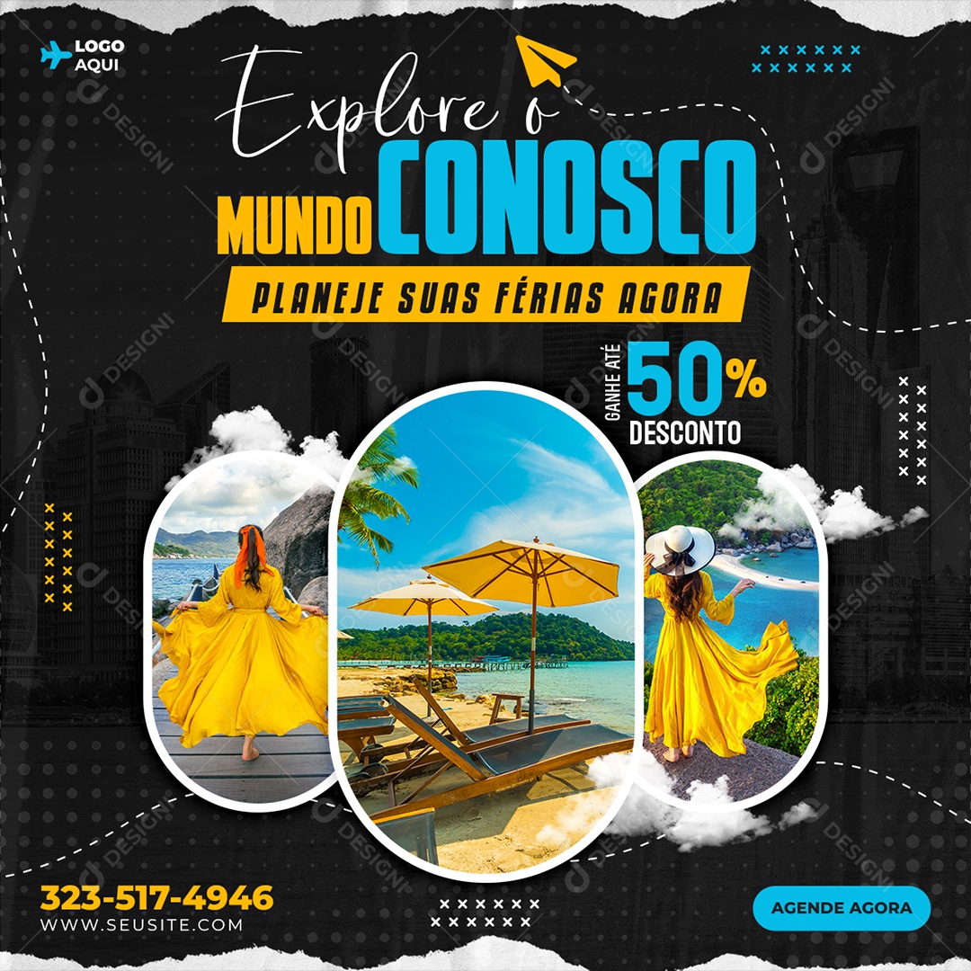 Planeje Suas Férias Agora Mundo Conosco Social Media PSD Editável