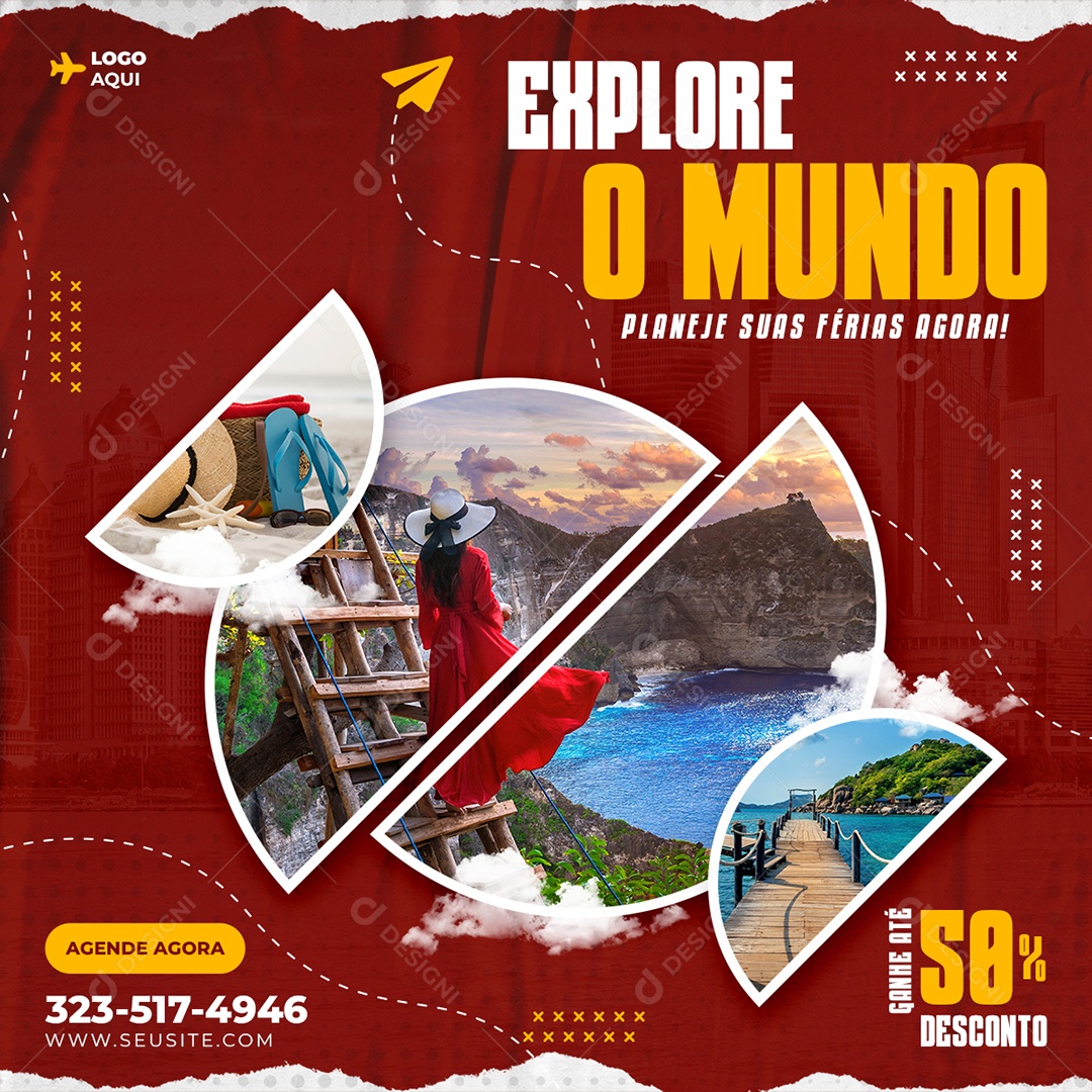 Social Media Planeje Suas Férias Agora Explore o Mundo PSD Editável