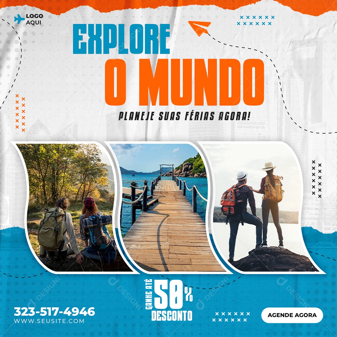 Explore o Mundo Planeje Suas Férias Social Media PSD Editável