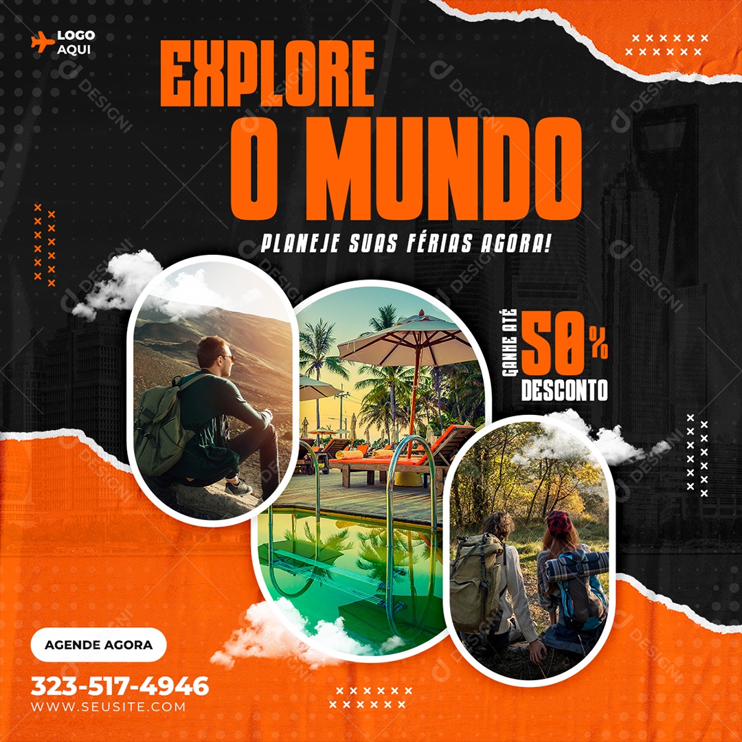 Social Media Explore o Mundo Planeje Suas Férias PSD Editável
