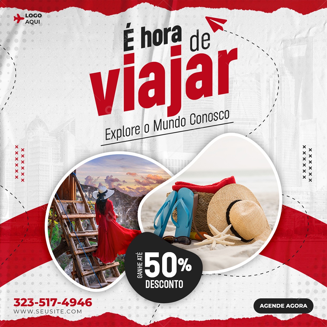 É Hora De Viajar Explore o Mundo Conosco Social Media PSD Editável