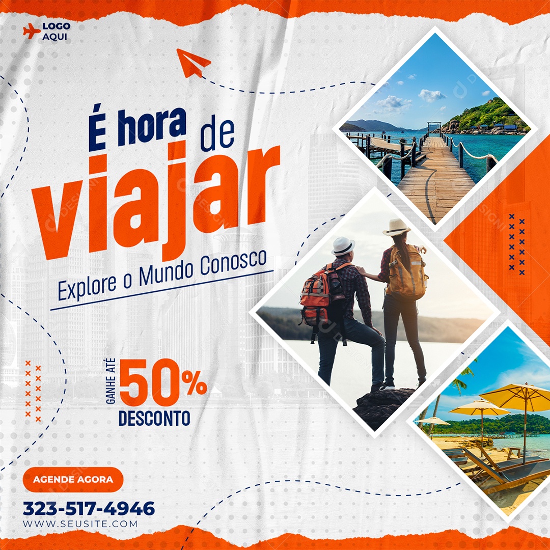 Social Media é Hora De Viajar Explore o Mundo Conosco PSD Editável