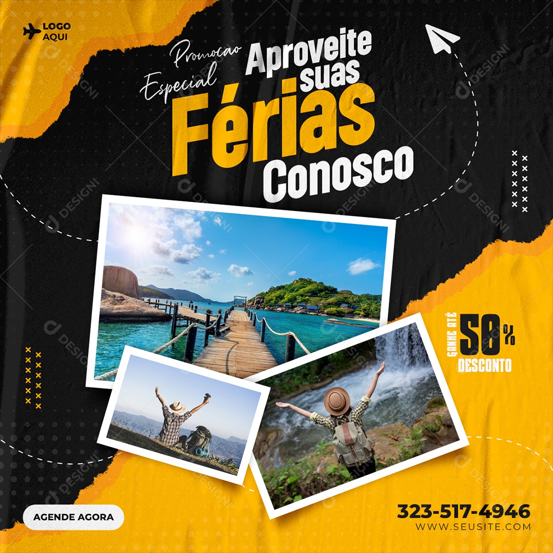 Social Media Aproveite Suas Férias Conosco PSD Editável