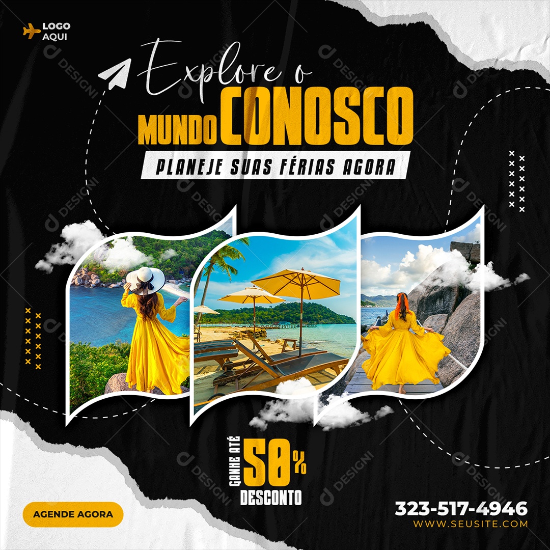 Social Media Explore o Mundo Conosco Férias PSD Editável