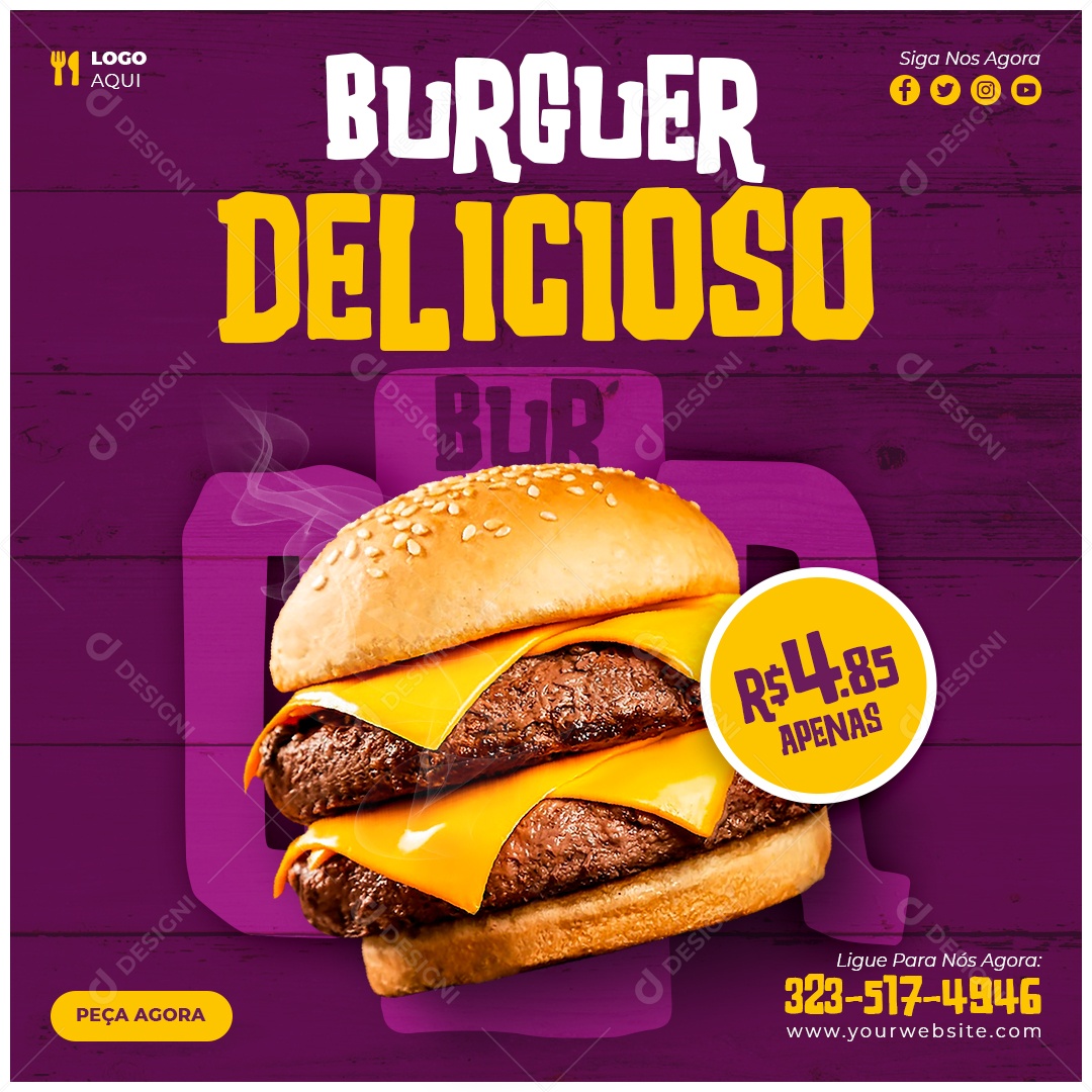 Social Media Burguer Delicioso PSD Editável