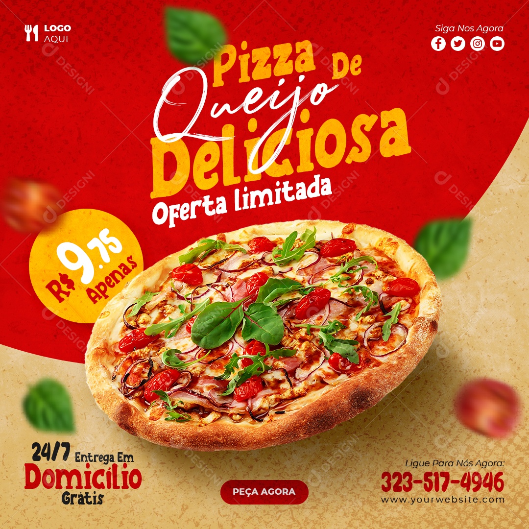 Social Media Pizza de Queijo Deliciosa Oferta PSD Editável