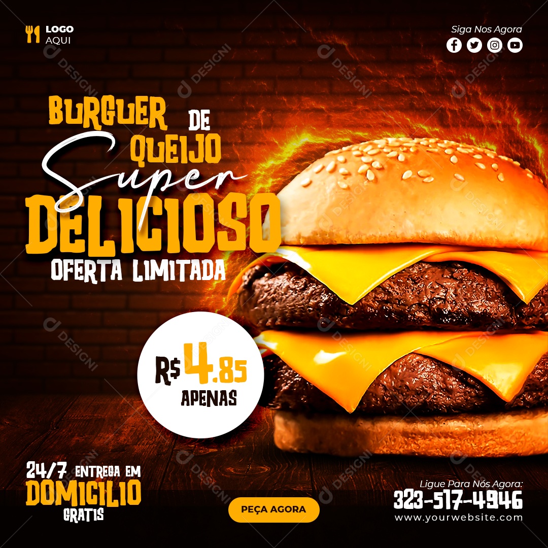 Social Media Burguer de Queijo Super Delicioso PSD Editável