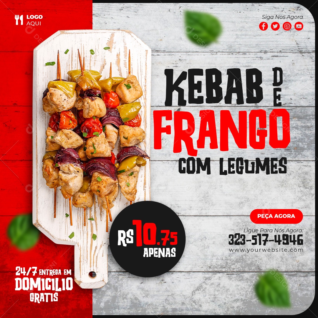 Kebab de Frango com Legumes Social Media PSD Editável