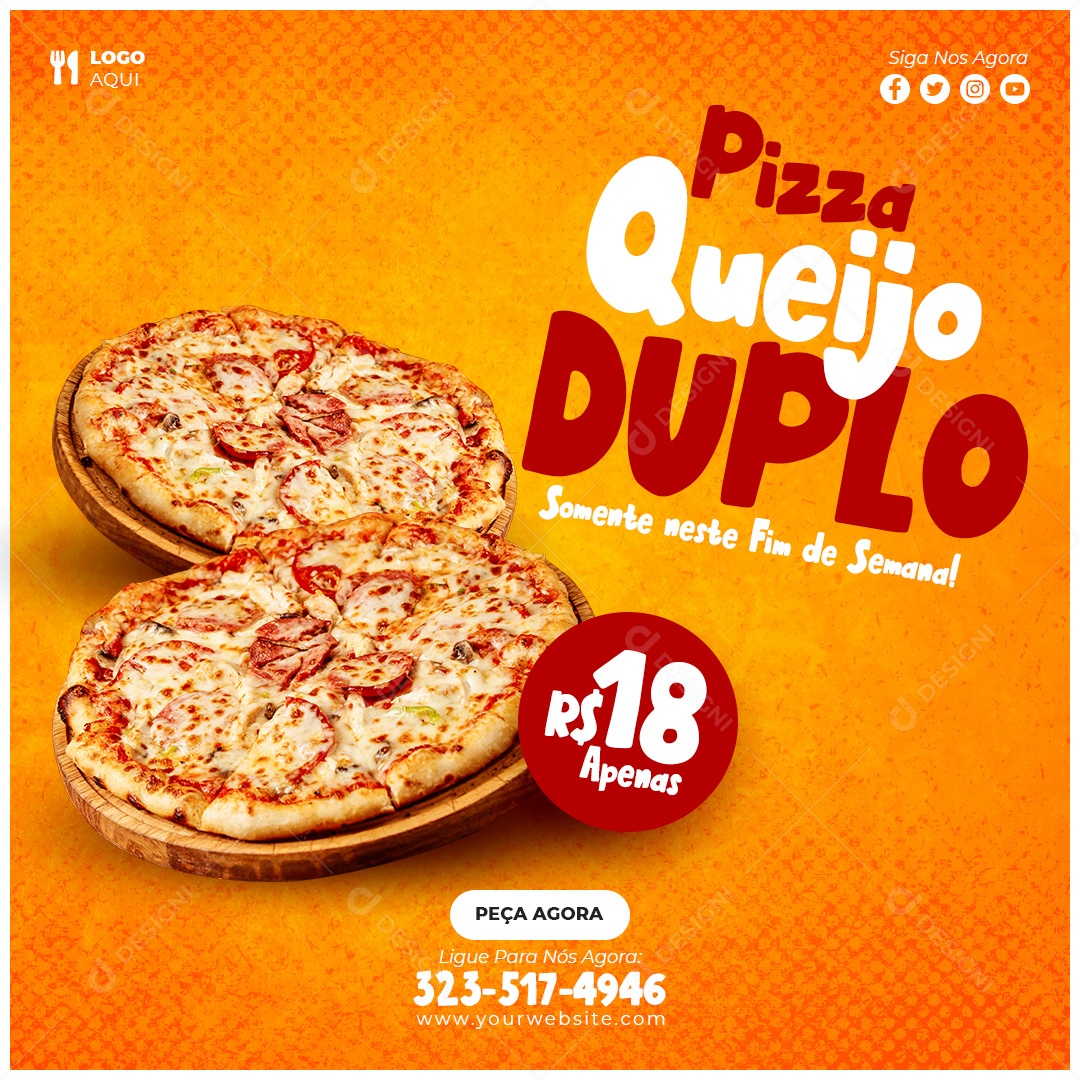 Social Media Pizza Queijo Duplo Somente este Fim de Semana PSD Editável