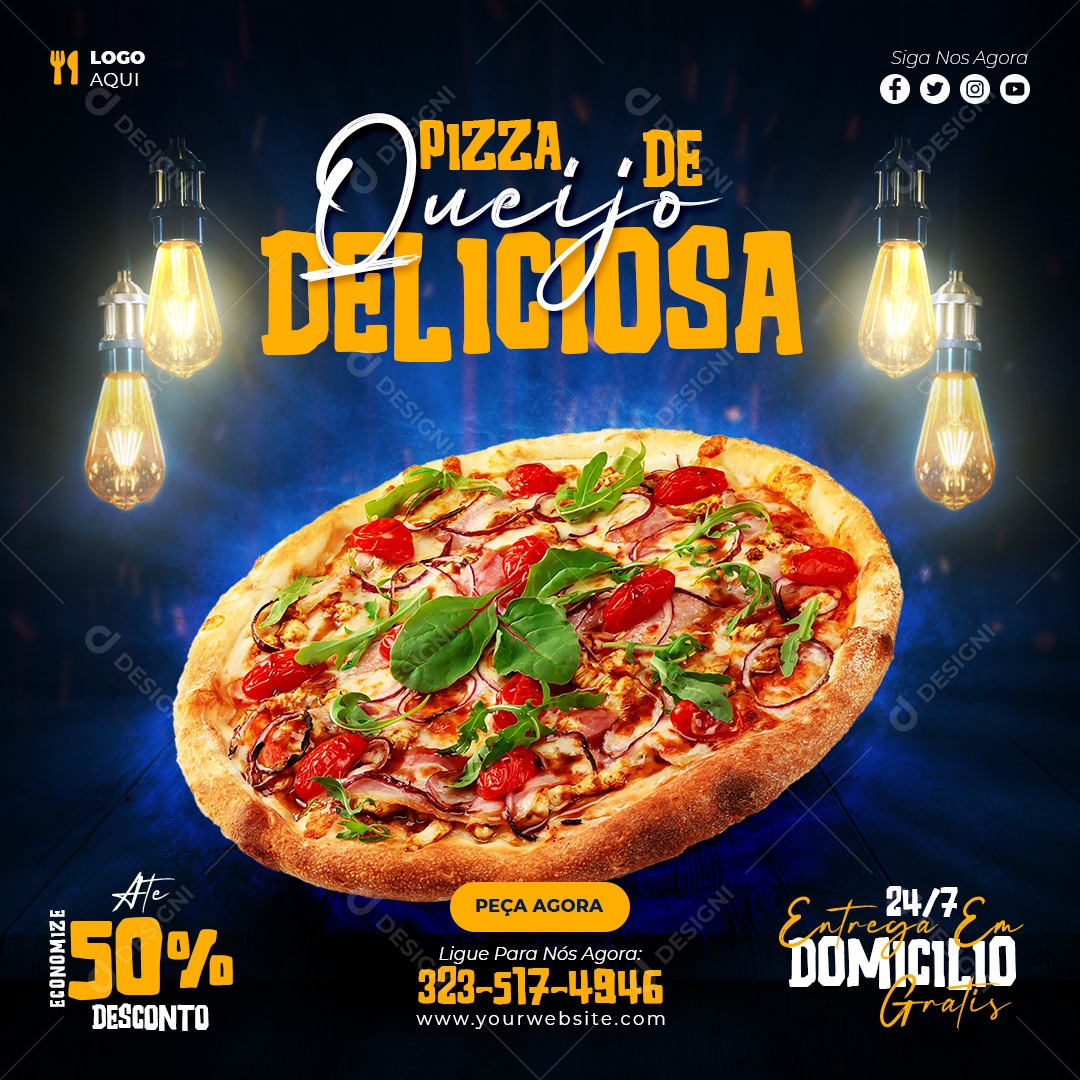 Social Media Pizza De Queijo Deliciosa PSD Editável