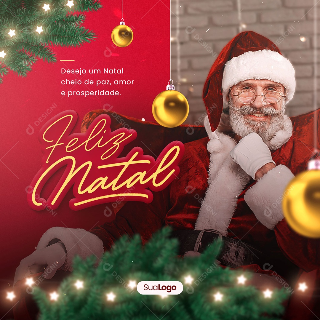 Feliz Natal Cheio de Paz Amor e Prosperidade Social Media PSD Editável