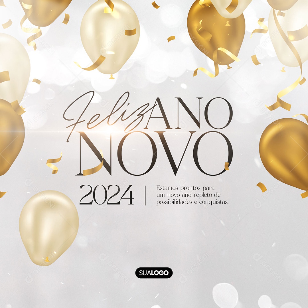 Feliz Ano Novo 2024 Repleto de Possibilidades e Conquistas Social Media PSD Editável