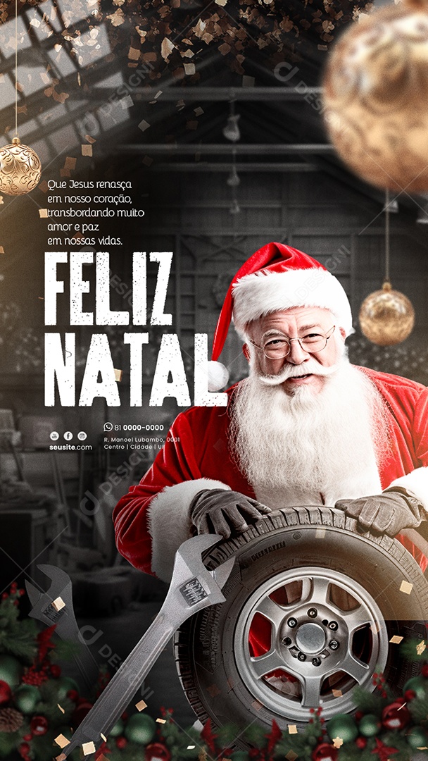Story Feliz Natal Muito Amor e Paz Borracharia Social Media PSD Editável