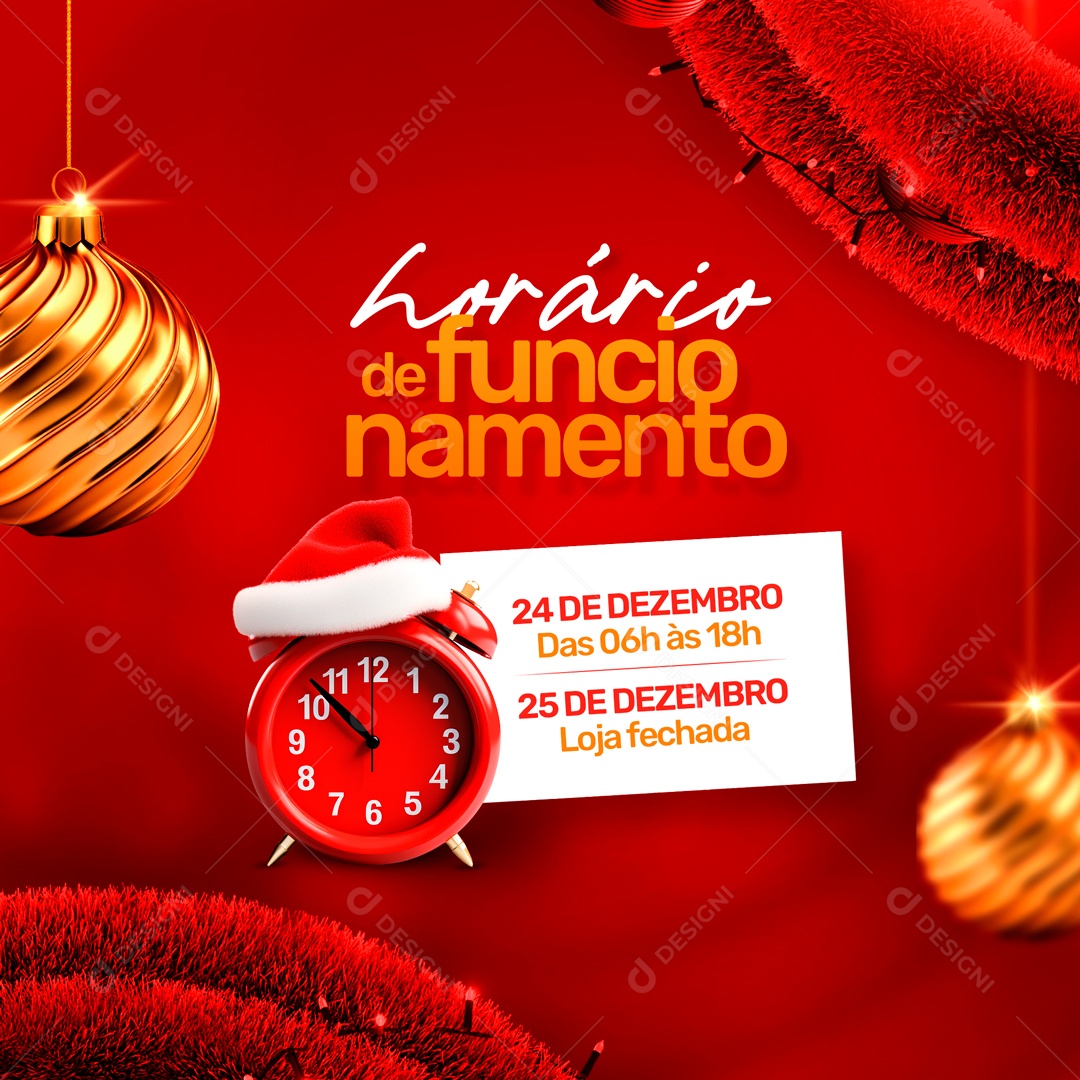 Feed Horário De Funcionamento Feliz Natal Social Media PSD Editável