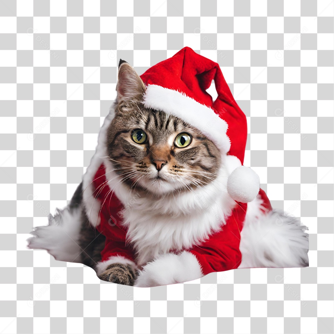 Pet Gato com Roupa de Natal PNG Transparente