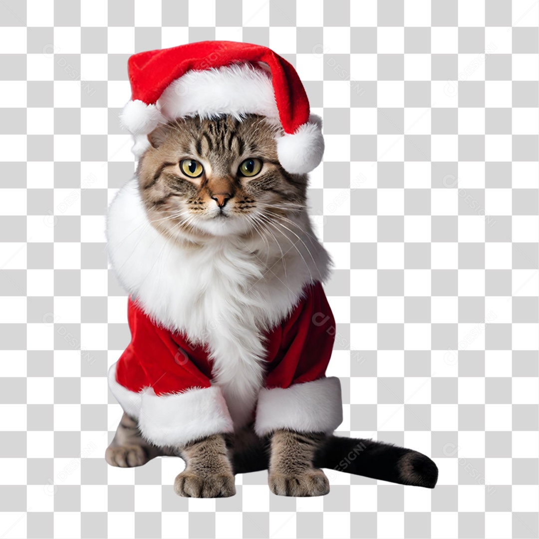 Pet Gato com Roupa de Natal PNG Transparente